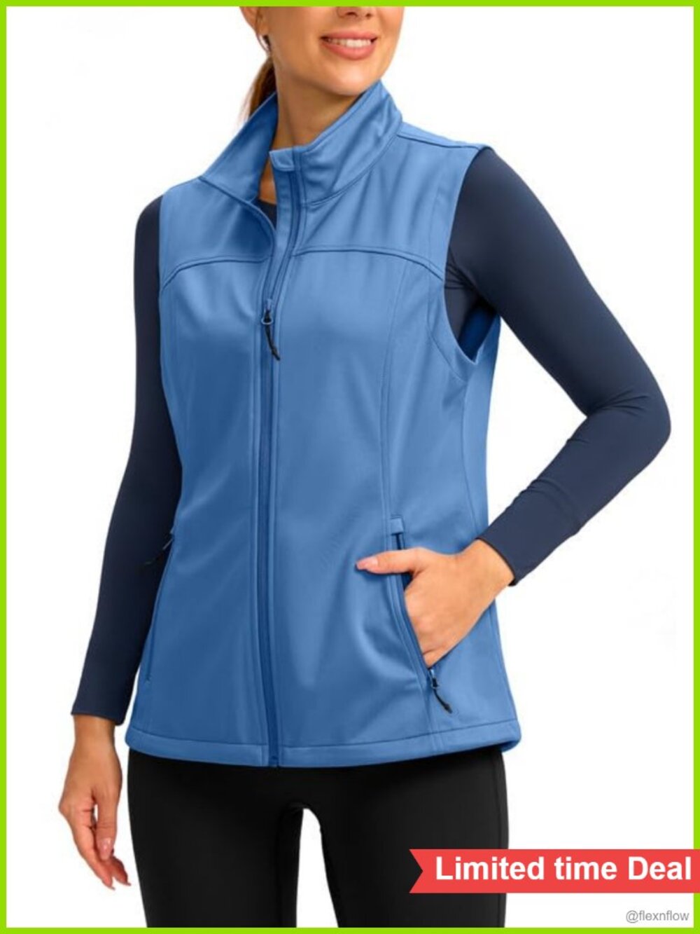 Women's Lightweight Vest Water Resistant Windproof 4 Pockets Zip Up Sleeveless